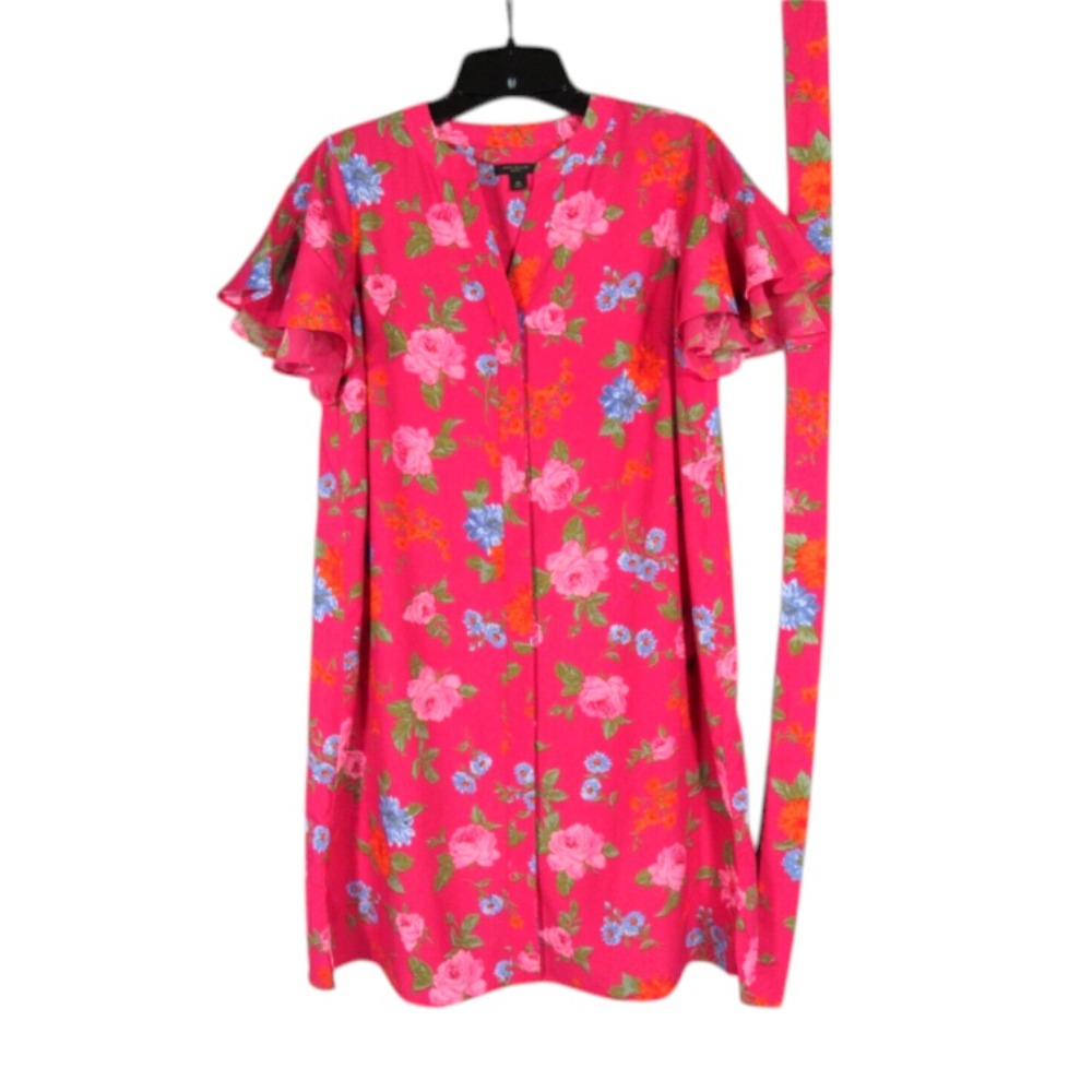 ANN TAYLOR Petite BAJA ROSE Double Flutter Sleeve ISLAND FLORAL SHIRT DRESS XSP